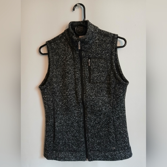 Calvin Klein Black With White Knit Vest Full Zip Pockets High Neck SzXS - Picture 11 of 11